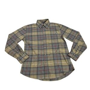 Local Boy Outfitters Mens Small Plaid Button Down Shirt Grey Tan‎ Red Stretch